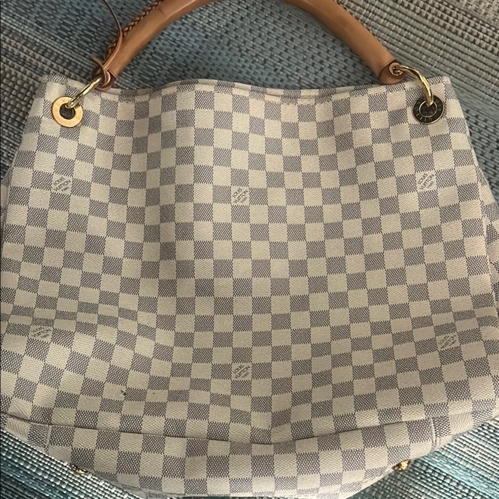 Checkered Designer Handbag - Gray and Tan